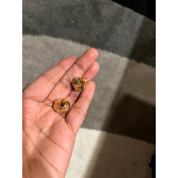 gold earring gold studs metal earring gold knot bow earrings abstract chunky big - Picture 4 of 7